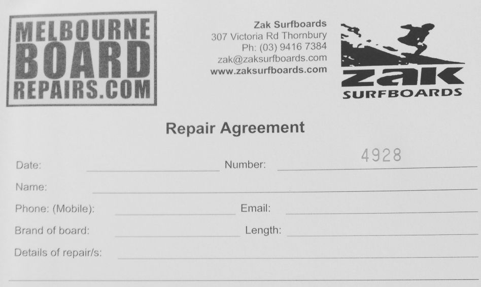Surfboard repairs – Drop Off Monday, Finished Friday